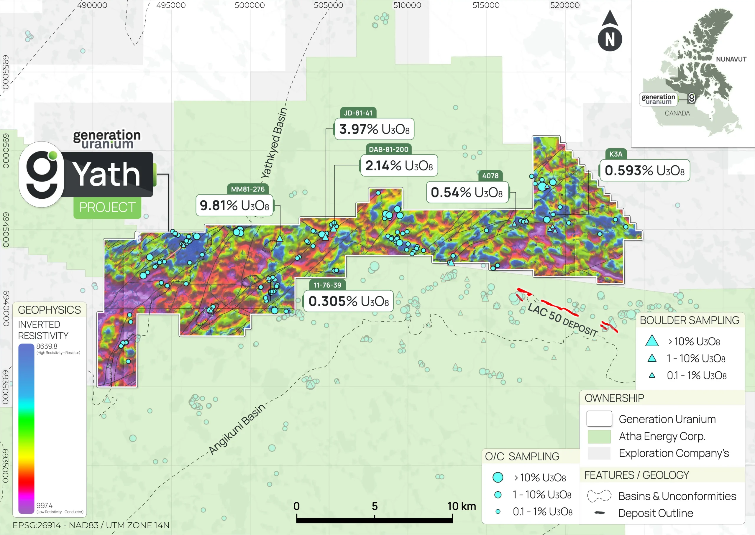Generation Uranium geophysics map of the Yath project